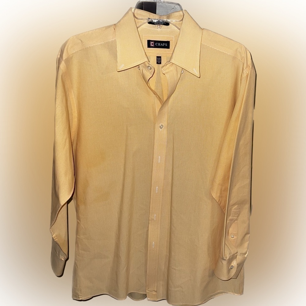 CHAPS Wrinkle Free Dress Shirt Light Orange Gingham Size16-16 1/2